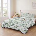 thumbnail image 2 of King Quilt Set 96''x106'', Sage Green Leaf Lightweight Bedspread Coverlet Set with 2 Pillow Shams, Country Eucalyptus Nature Plant Branch Breathable All Season Quilt Bedding for Bedroom/Guest Room, 2 of 9