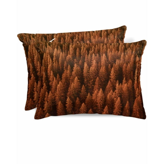 Hokiten King Size Pillow Cases Set of 2, Pillow Covers for Bed, Burnt Orange Forest Satin Pillowcases with Zipper for Hair/Skin, Pillow Protector Cover, Pine Trees Modern Mysterious Art 20x36 Inches