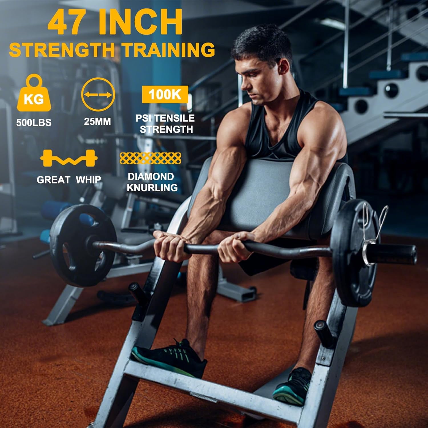 EZ Curl Bar 47 Inch Olympic, Curved Barbell for Home Gym, 2-Inch Plate Compatible, Chrome Curling Bar with Bearings for Biceps Triceps Workout