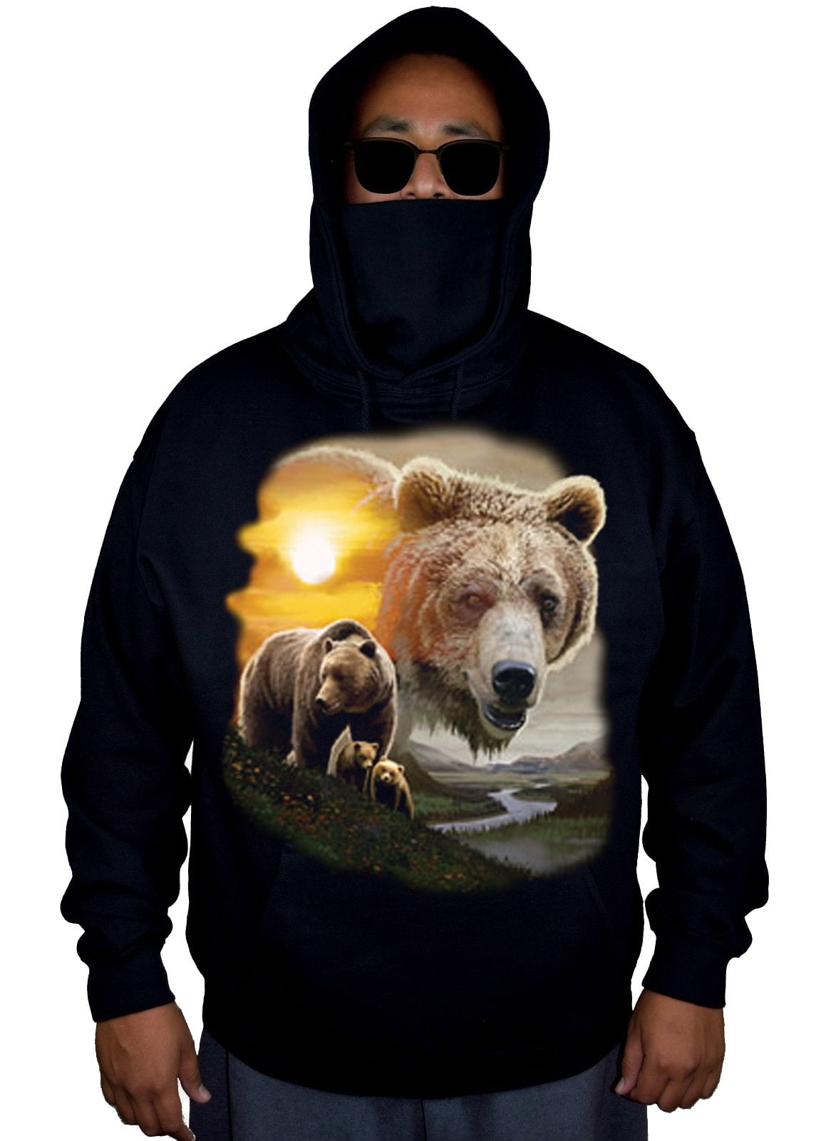 California Bear T-Shirt Hooded with A Pocket Rope Hat Customization Fashion Novelty 3D Mens