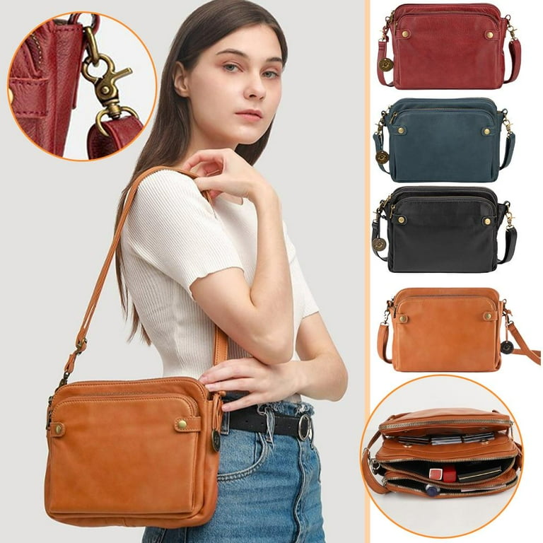 Crossbody Leather Shoulder Bags and Clutches, Three-Layer Leather