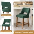 thumbnail image 3 of ClinQ 26'' Counter Height Bar Stools Set of 2, Upholstered Bar Stools With Walnut Curved Footrest， Modern Counter Stools with Back for Kitchen Island ，Green, 3 of 6