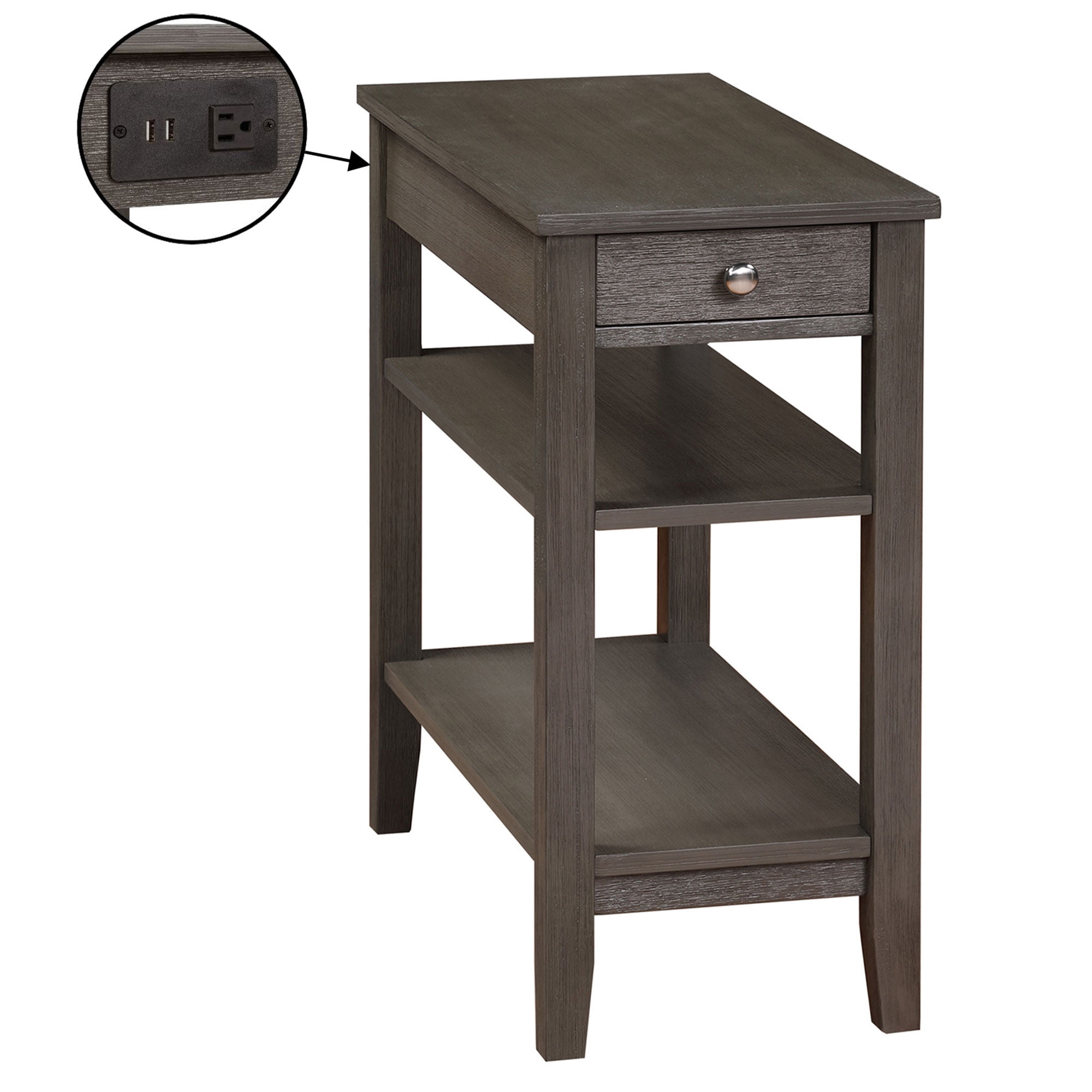 Convenience Concepts American Heritage End Table w/ Charging Station, Gray