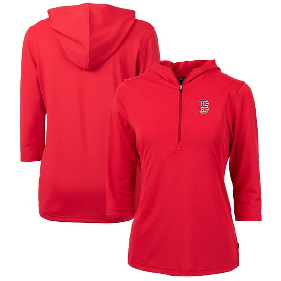 Women's Cutter & Buck Red Boston Red Sox Americana Logo DryTec Virtue Eco Pique Recycled Half-Zip Pullover Hoodie