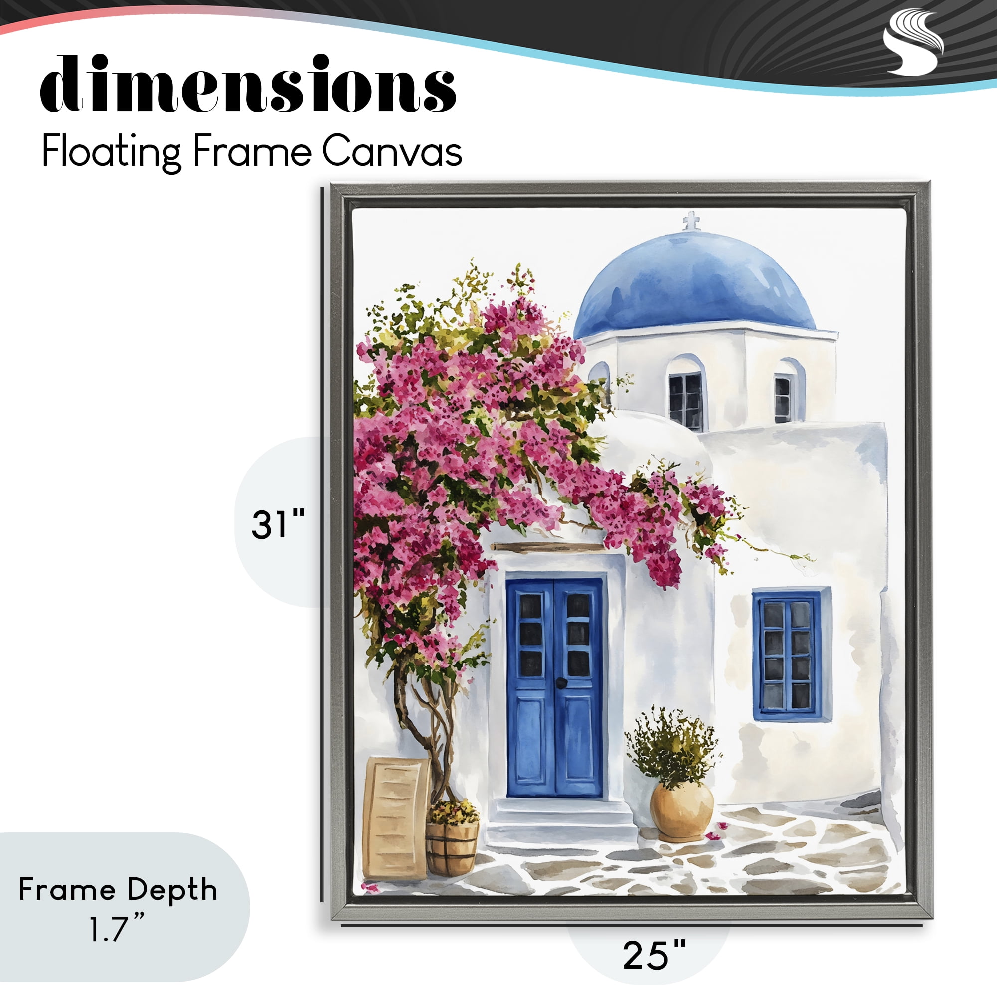 Stupell Industries Santorini House with Bougainvillea Gray Framed Floater Canvas Wall Art, design by LSR Design Studio
