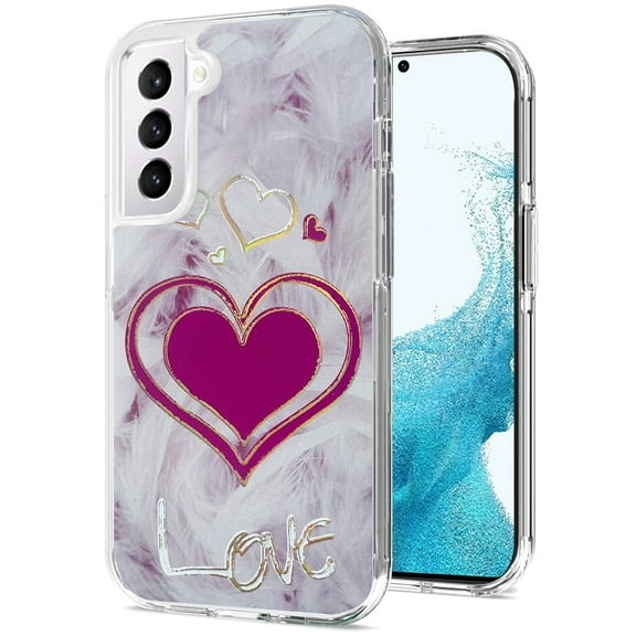 For Samsung Galaxy S22 Ultra Stylish Gold Layer Printing Design Hybrid Rubber TPU Hard PC Shockproof Armor Rugged Slim Cover ,Xpm Phone Case [ Love ]