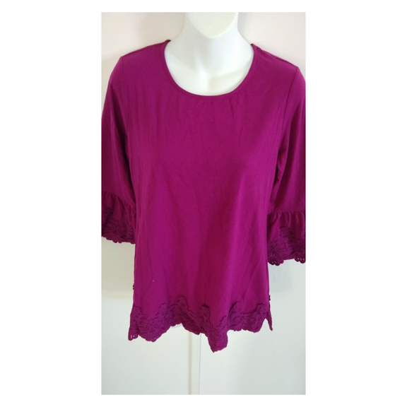 Charter Club Women's Scoop Neckline Hits Below Hip Crochet-Embellished Top M/Autumn Berry