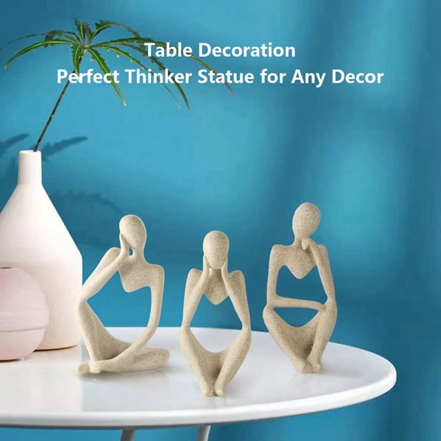 1 juego de esculturas de estatuas abstractas de decoración minimalista, minifiguras de piedra arenisca para decoración del hogar neutral - C