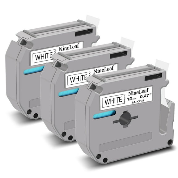 NineLeaf 3PK Compatible for Brother P-touch M-K231 M-K231s M231 1/2" 12mm Black on White Label Maker Tape Refills for PT-45m PT-65 PT-70bm