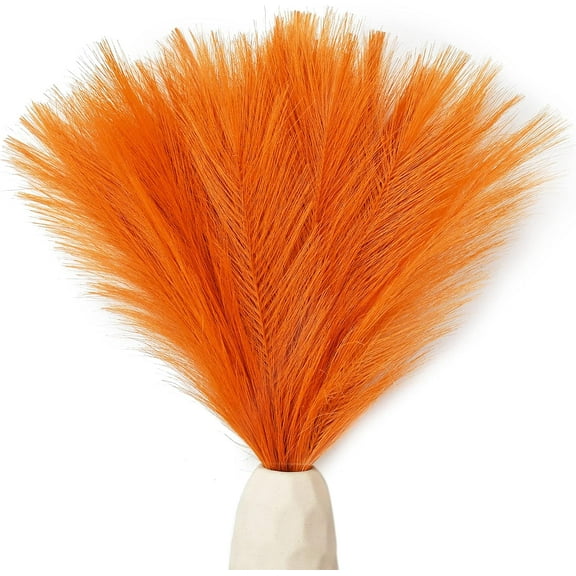 20pcs Orange Silk Pampas Grass Artificial Fake Flowers 18" for Mother's Day Easter Home Kitchen Wedding Decorations Wedding Floral Arrangement (Vase not Include)