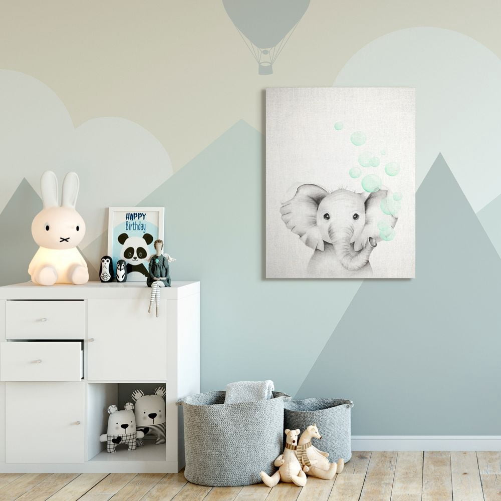 The Kids Room by Stupell Cute Cartoon Baby Elephant Zoo Animal Painting Super Canvas Wall Art by Studio Q by Studio Q