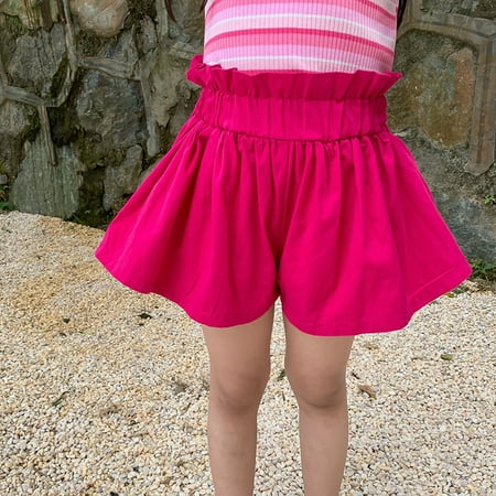 Clearance qolati Girls Skirts Shorts Y2k Baggy Elastic High Waist Ruffle Shorts Summer Fashion Wide Leg Bloomers 2025 Casual Cotton Linen Beach Shorts Hot Pink 4 Years