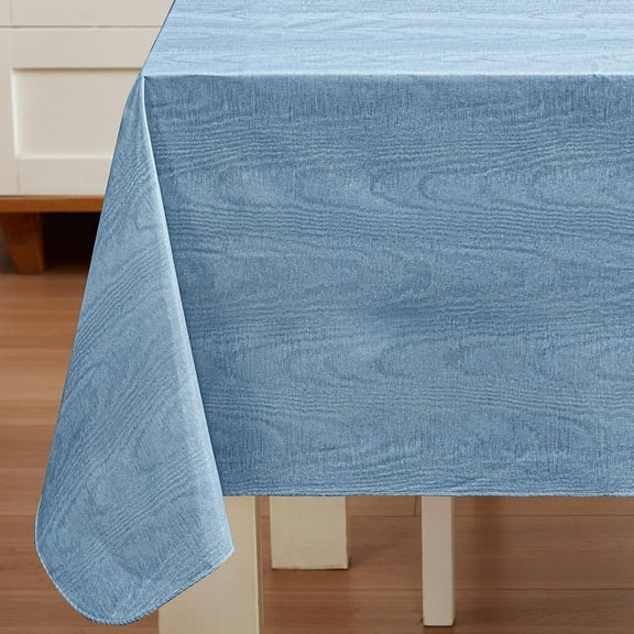 Blue Moire Wavy Solid 60 x 102 inch Rectangle Vinyl Dining Tablecloth with Flannel Backing