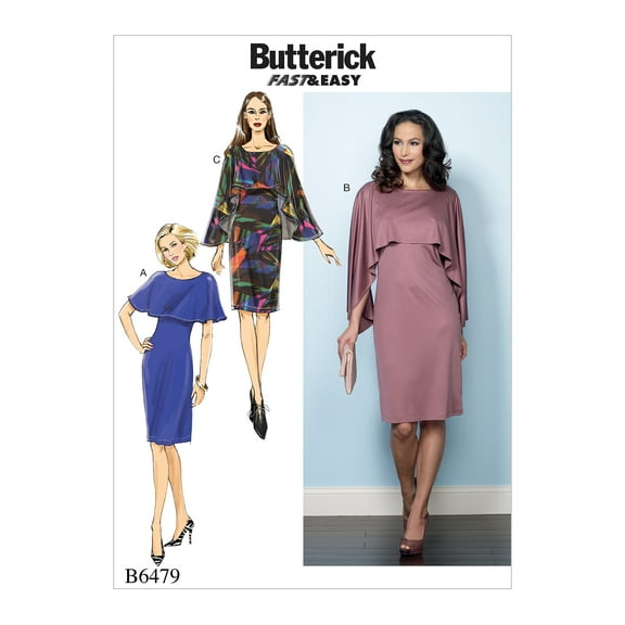 Butterick Pattern Misses' Pullover Dresses with Attached Capelets-6-8-10-12-14