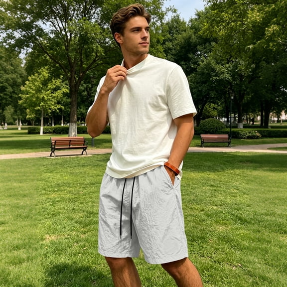 Resicozy Mens Athletic Shorts Quick Dry Elastic Waist Gym Workout Lightweight Stretch Shorts with Pockets Light Gray M