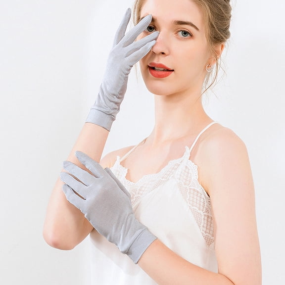 Mictong silk knitted women's gloves, 9.06 * 2.37 inch silk gloves, sleep and sun protection silk gloves, elegant party gloves, soft and breathable daily gloves, 1 pair, Silver-gray