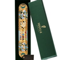 Matashi Hand Painted 6"  Floral Design Enamel Mezuzah Embellished w/ Multi Colored fine Crystals and Gold Accents