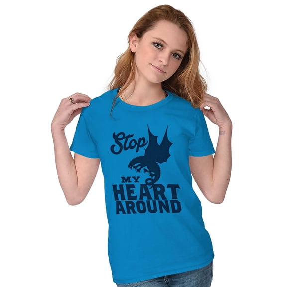 Stop Dragon My Heart Around Pun Womens Slim Fit Graphic Tee Brisco Brands L