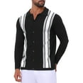 thumbnail image 4 of Men's Long Sleeves Button Down Printing Knitted Polo Shirts S Black, 4 of 6