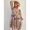 thumbnail image 5 of Women'S V-Neck Long Sleeve Printed Short Dress Loose Casual Bohemian Style Mini Beach Dress Apricot Color XL, 5 of 9