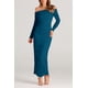 thumbnail image 4 of Vestido PRETTYGARDEN Maxi con Hombros Descubiertos, Fruncido y Abertura, Azul Lago, Talla M, 4 of 8