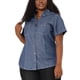 thumbnail image 2 of Women's Plus Size Shirt Short Sleeve Chest Pocket Button Down Denim Shirts Blue 1X, 2 of 7