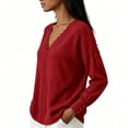 thumbnail image 3 of LEAVINGSUO Fall Tops for Women 2026 Casual Tops Loose Solid Long-Sleeve Button V-Neck Lace Blouse Sweater Red XL, 3 of 6