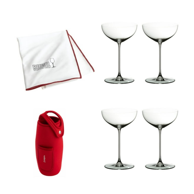 Riedel Veritas Moscato/Coupe/Martini Glass Pack of 4 with Wine Pourer and Cloth