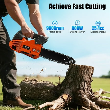 25.4cc 2-Stroke Gasoline Chainsaw, Manual Start, 9000rpm, 1.22hp Top Handle Chain Saw for Logging, Sack Sawing, Green Pruning, Fruit Tree Pruning