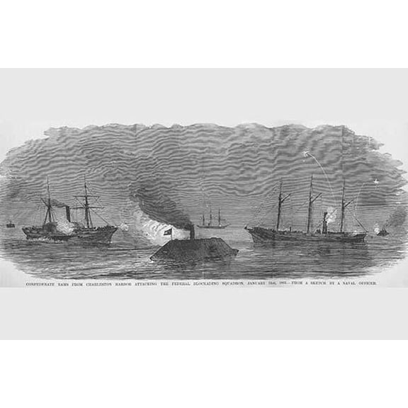 Confederate Rams attack Blockading Fleet at Charleston Harbor-Fine Art Canvas Print (20" x 30")
