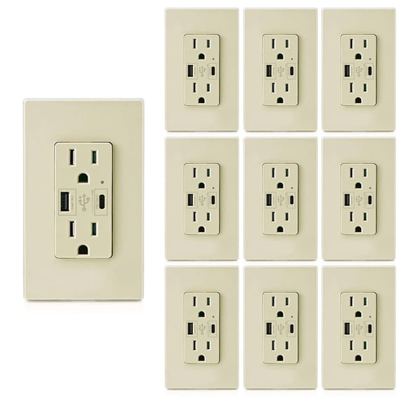 4.8A USB C Outlet 24W UL Dual High Speed Decora Receptacle 15 Amp,10Pack