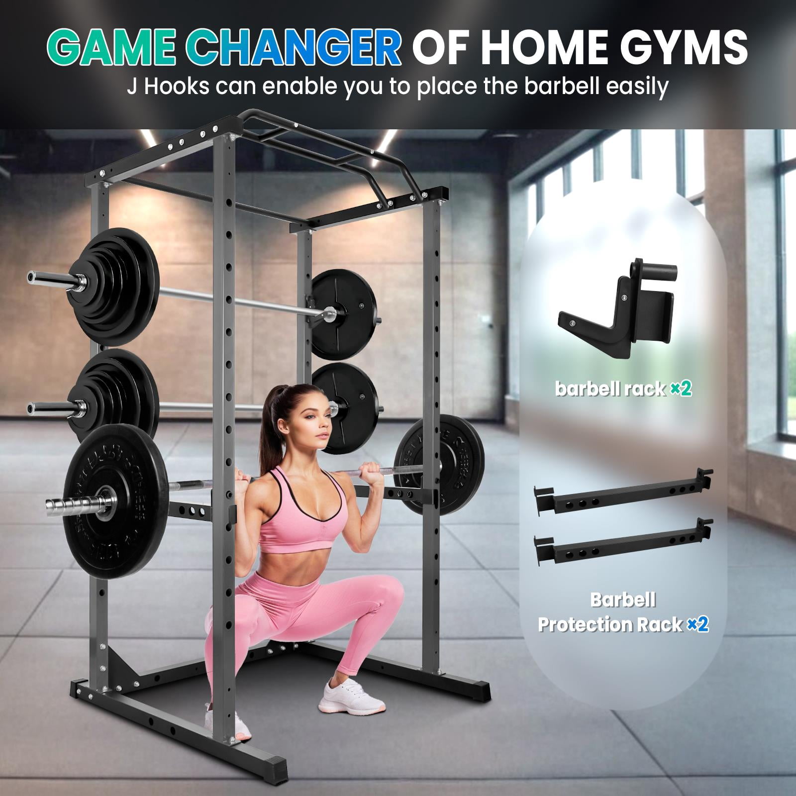 Red Power Cage, 1200LBS Weight Capacity Power Rack, Home Gym Squat Rack for Bench Press Training, Deep Squat Routine, Pull - Up Exercise