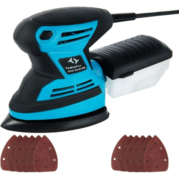 Ponceuse Vibrante 200W Tilswall 15000 RPM Ponceuse de Detail Professionel con Diamètre Orbital de 1.6 mm,System de Collection de Poussière,12PCS Feuilles Abrasives pour Le Ponçage,Le Polissage Vhermosa AZ-0014