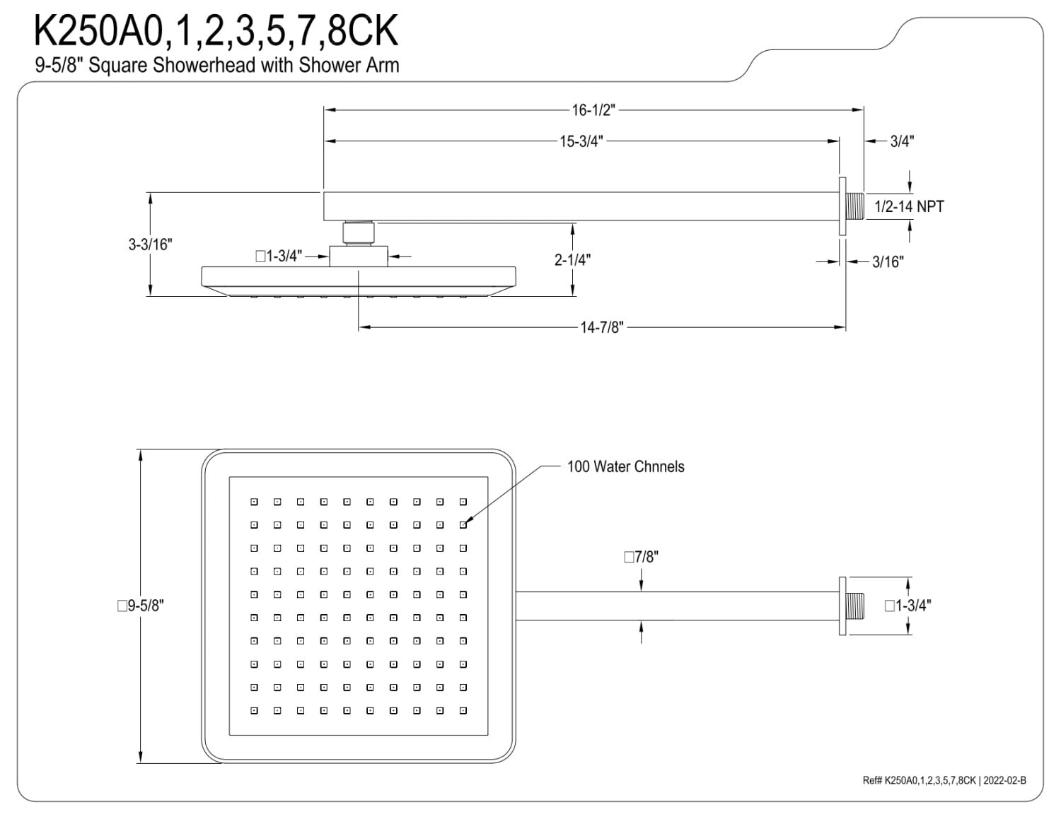 Kingston Brass K250A3CK Shower Scape 9-5/8" Square Shower Head with Shower Arm, Antique Brass