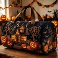 thumbnail image 4 of Women's Quilted Weekender Duffel Bag – Foldable Lightweight Travel Tote for Overnight Gym | Haunted House Pumpkin Bat Spider Web Halloween Patchwork Duffle Handbag, 4 of 5