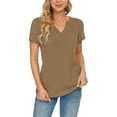 thumbnail image 3 of MRULIC shirts for women Women's Summer Fashion Knit Short Sleeve Tunic Top V-neck Loose Shirt Women Shirts Brown + M, 3 of 9