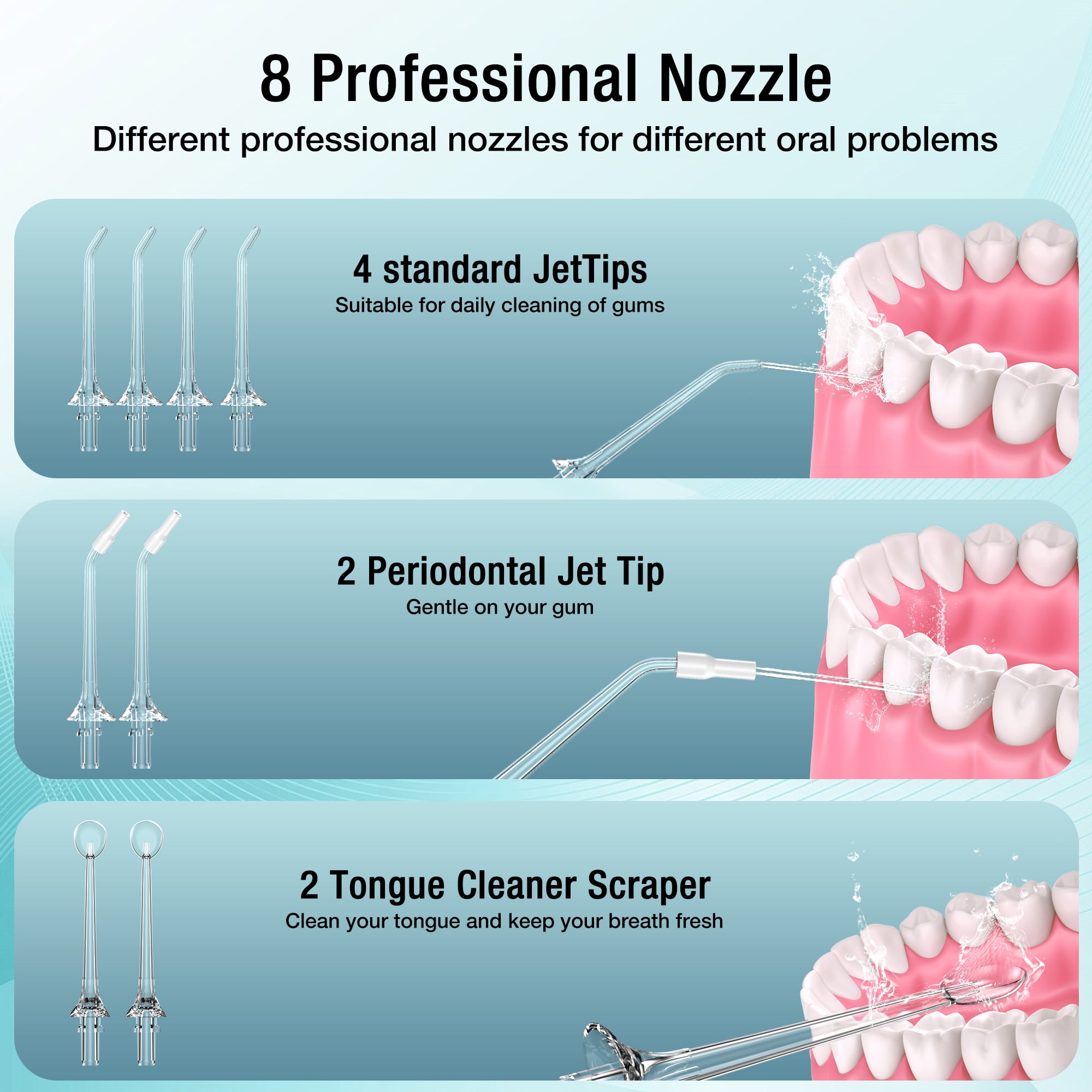 FETERVIC Cordless Water Flosser for Teeth – 350ml Large Tank, 4 Cleaning Modes, 8 Jet Tips, Rechargeable Dental Oral Irrigator for Braces, Implants, Travel & Home Use