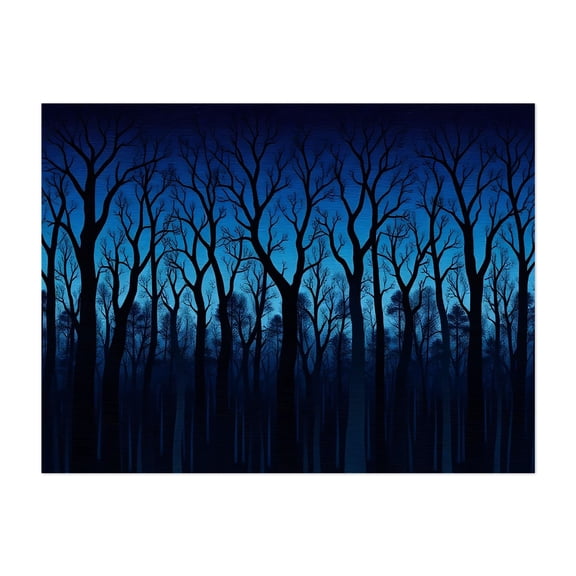 Midnight Canopy - Painting Forest Silhouette Nature Woods Night Sky Mystical Moody Unframed Wall Art Print 5 x 7 inches