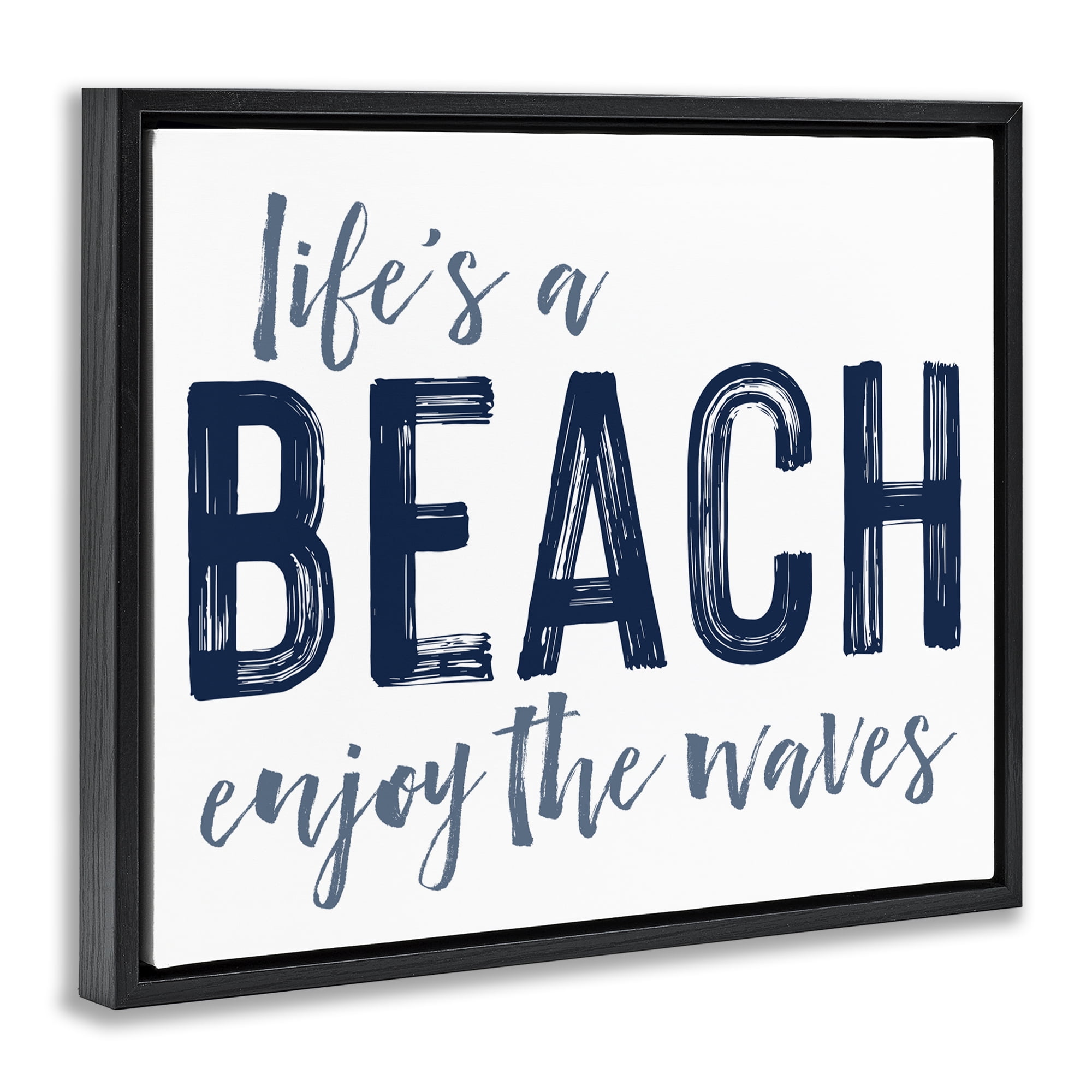 Summer Sentiment Enjoy Waves Black Framed Floater Canvas Wall Art, design by Lettered and Lined