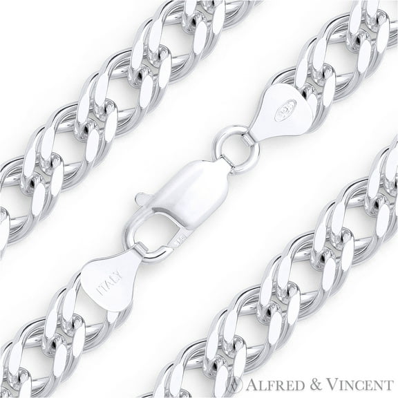 8.3mm Rombo Link Italian Chain Bracelet in Solid .925 Sterling Silver