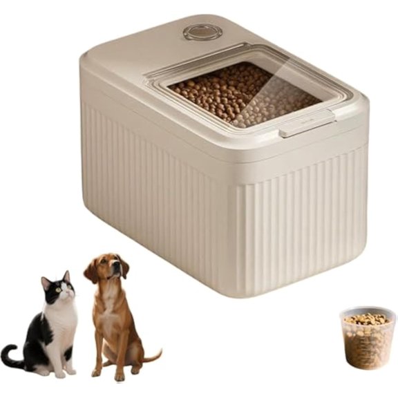 High-Capacity Pet Food Container Airtight with Cup, Dog Food Storage Container,Durable Design for Dog/Cat/Bird Food Storage, Keep Dry Food Fresh Pet Food Storage Containers (Beige, 15Pounds)