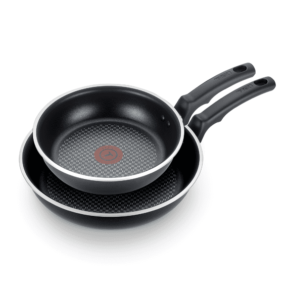 T-fal Cook & Strain Nonstick Cookware Set, 2 piece Fry Pan Set, 9.5 and 11 inch, Black