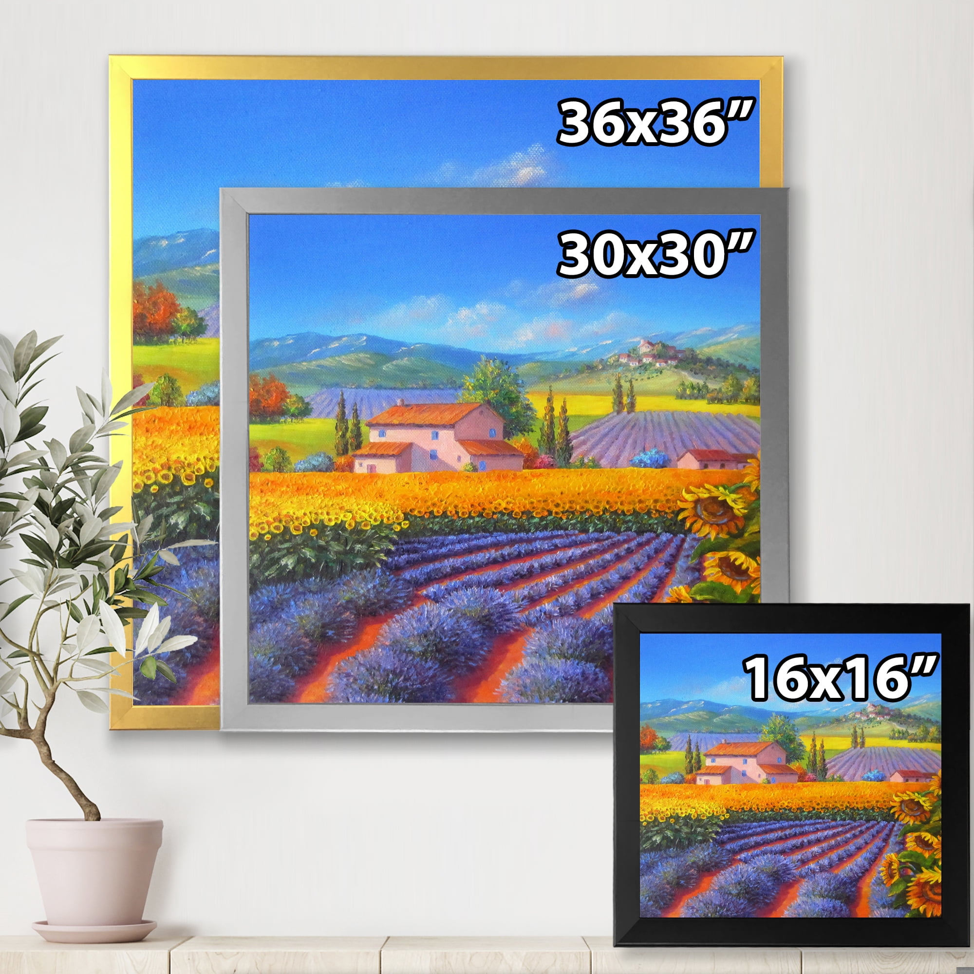 Designart 'Sunflower and Lavender Fields' Traditional Framed Art Print