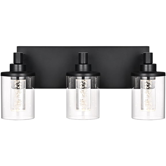 Melucee 5CCT Dimmable LED Black Vanity Lights 3-light, Modern Vanity Lighting Fixtures with Crystal Light Columns and Clear Glass for Bathroom Bedroom