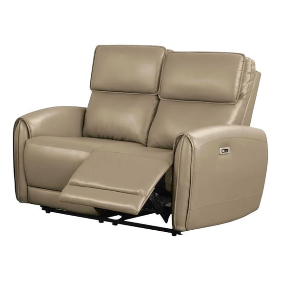 Benjara Sily Power Reclining Loveseat- Beige Faux Leather- 57 Inch- USB Ports