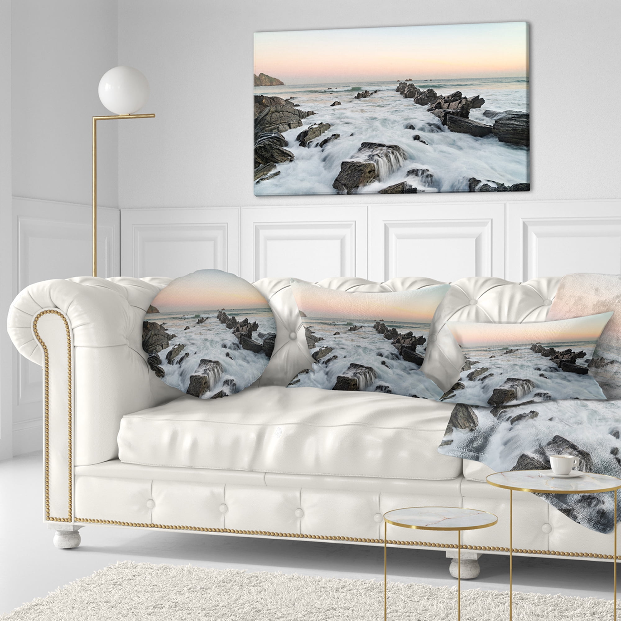 Designart Bay of Biscay Spain Seashore - Landscape Printed Throw Pillow - 12x20