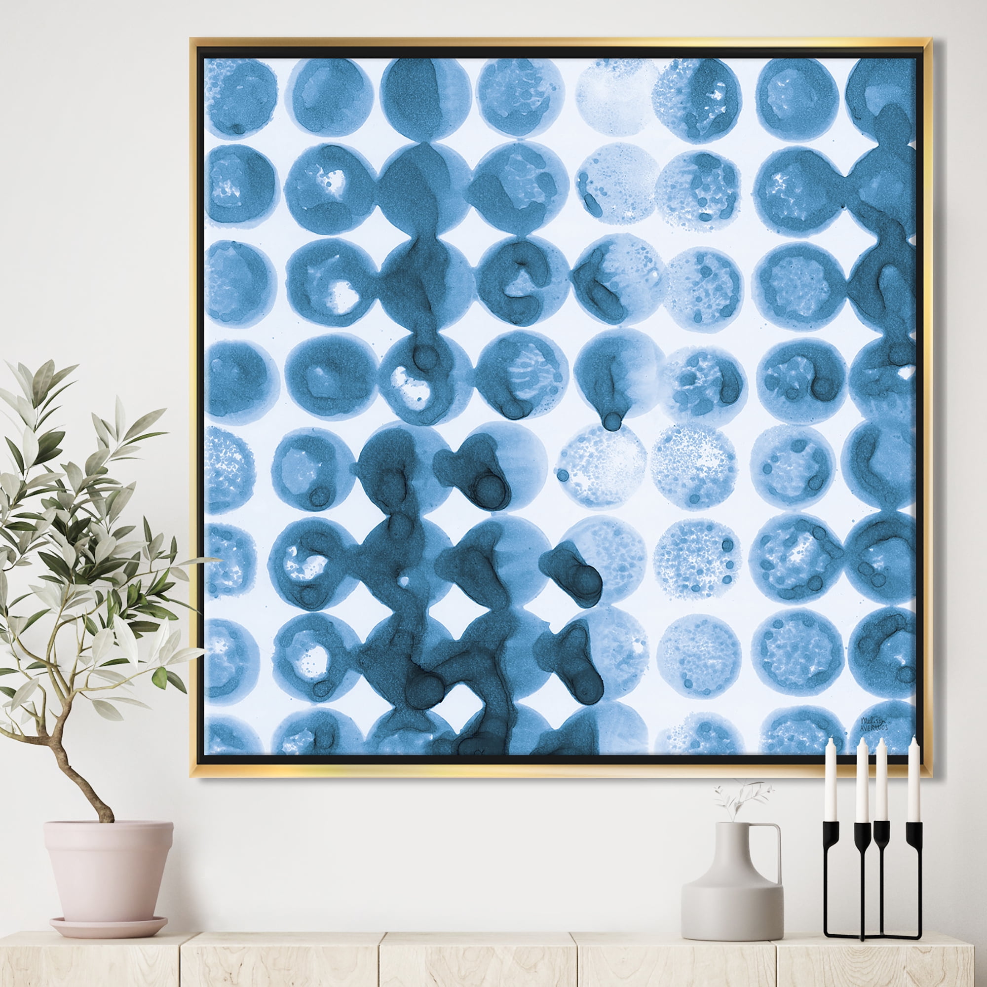 Designart ' Indigo watercolor geometrical VII ' Contemporary Framed Canvas