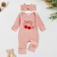 thumbnail image 2 of CAICJ98 Baby Girl First Birthday Outfit Newborn Infant Clothes Going Coming Home Outfit Ruffle Mitten Sweater Romper Cute Knit Jumpsuit (Pink,12-18 Months), 2 of 6