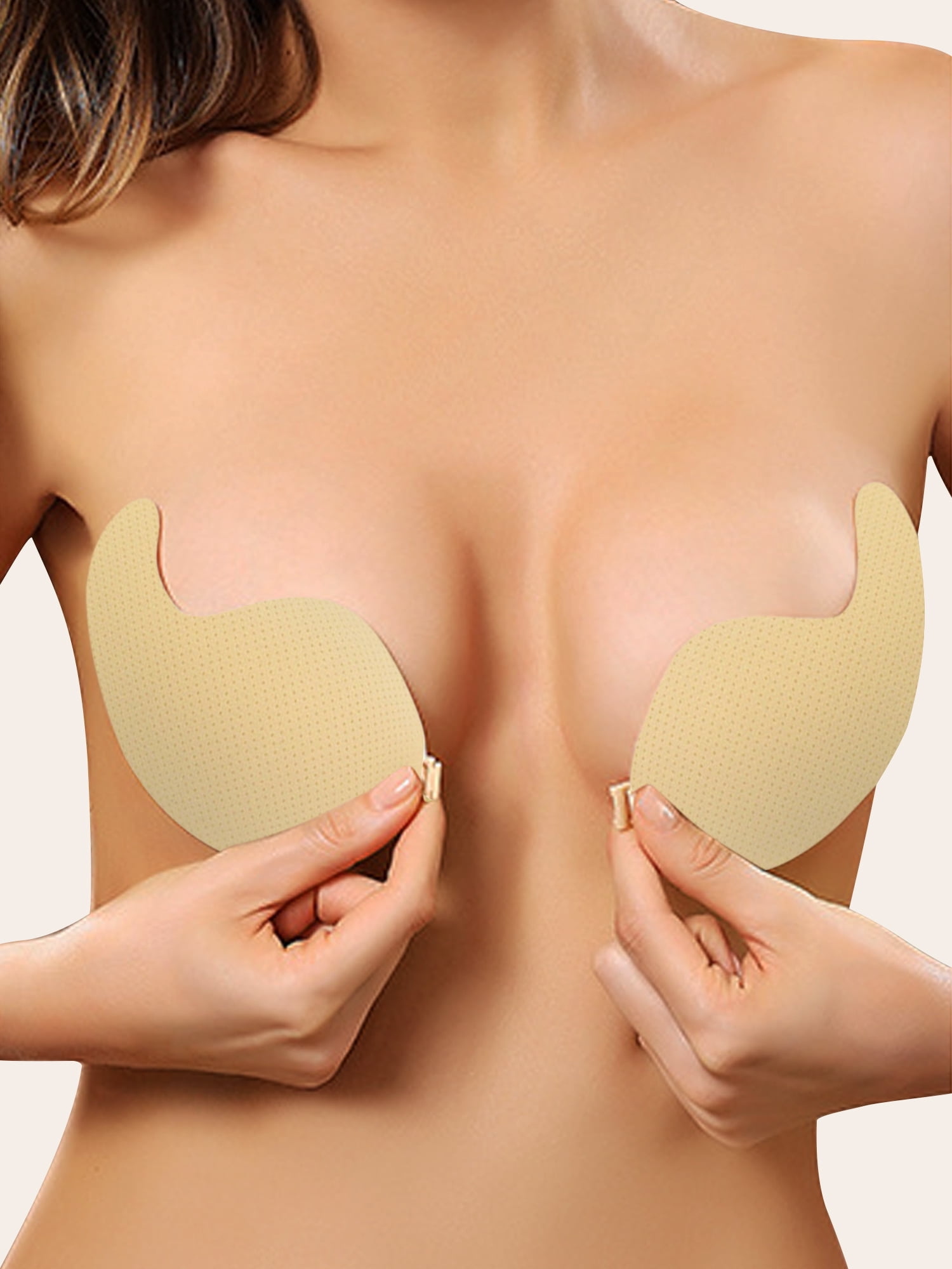 Unique Bargains Women's Reusable Push-up Adhesive Bras for Backless Dress S Beige