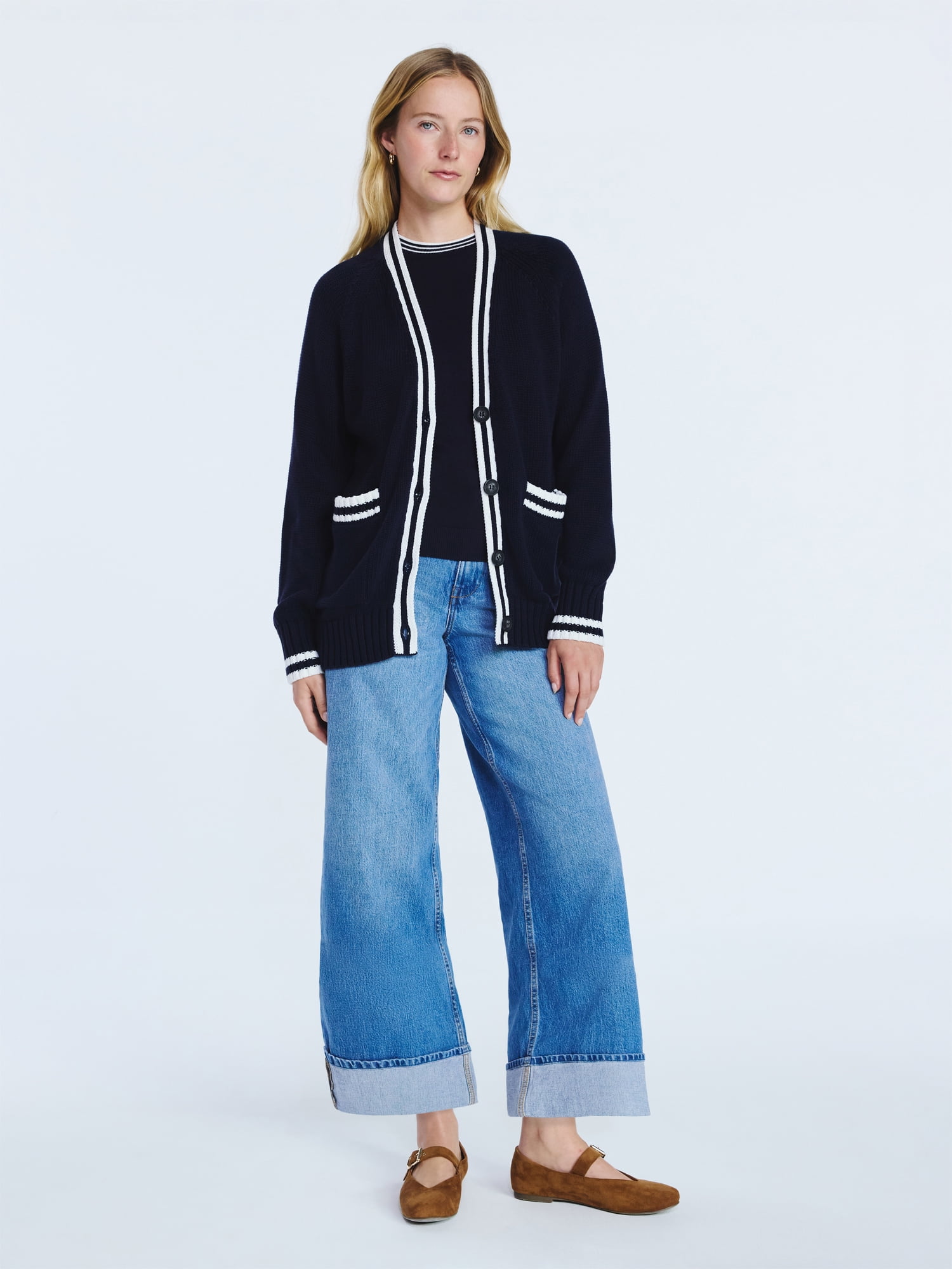 Free Assembly Women's and Women's Plus Cotton Grandpa Cardigan Sweater, Sizes XS-4X